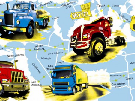 Modré kamióny, šírka 140 cm, cena 3,90 €